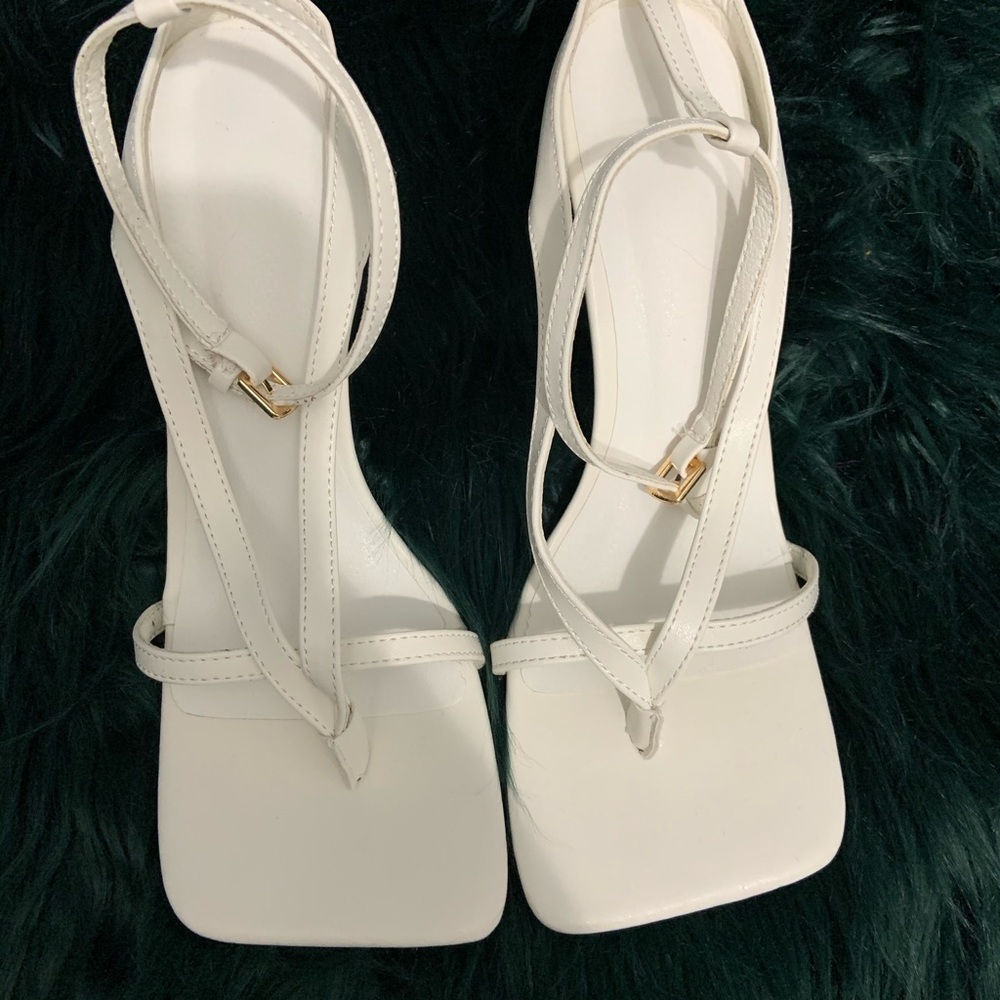 White Square Toe Heels